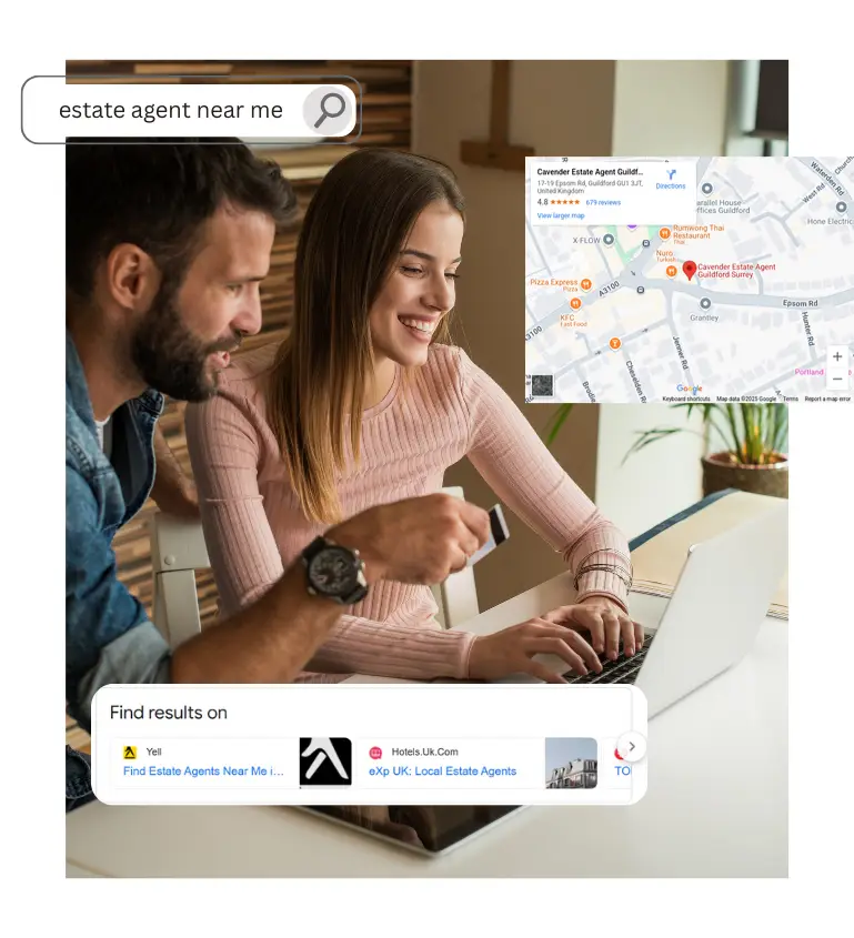 a couple searching for an estate agent in their area